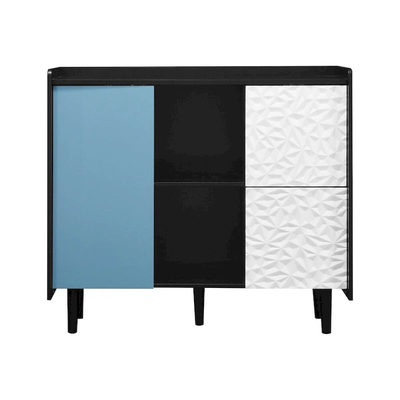 Sideboard Buffet Cabinet with Red Doors, 2 Drawers and 2 Open Compartments
