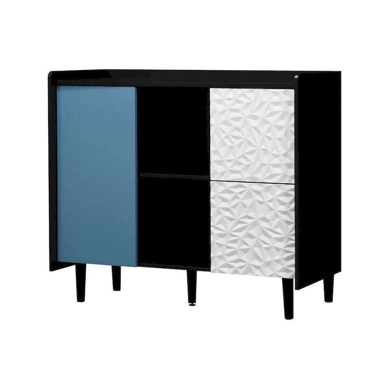 Sideboard Buffet Cabinet with Red Doors, 2 Drawers and 2 Open Compartments