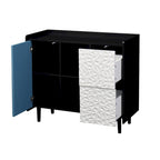 Sideboard Buffet Cabinet with Red Doors, 2 Drawers and 2 Open Compartments