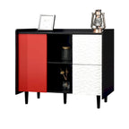 Sideboard Buffet Cabinet with Red Doors, 2 Drawers and 2 Open Compartments