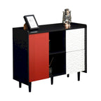 Sideboard Buffet Cabinet with Red Doors, 2 Drawers and 2 Open Compartments