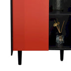 Sideboard Buffet Cabinet with Red Doors, 2 Drawers and 2 Open Compartments