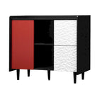 Sideboard Buffet Cabinet with Red Doors, 2 Drawers and 2 Open Compartments